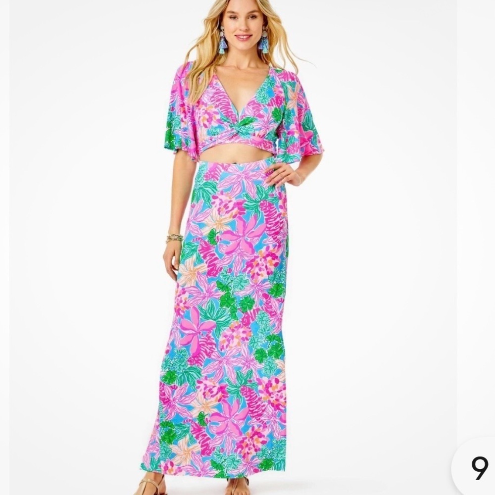Lilly Pulitzer NWOT Minka Maxi Skirt Set in Tigers Lair Print Size XL